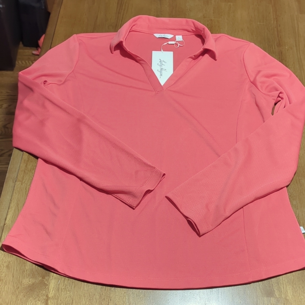 Long Sleeve Golf Polo sz L Dark Coral